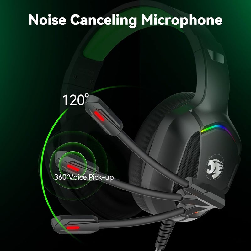 IMYB Gaming Headset with Microphone for Pc, Xbox One Series X/s, Ps4, Ps5, Switch, Stereo Wired Noise Cancelling Over-Ear Headphones with Mic, RGB, for Computer, Laptop, Mac, Nintendo, Gamer (Green) - Image 3